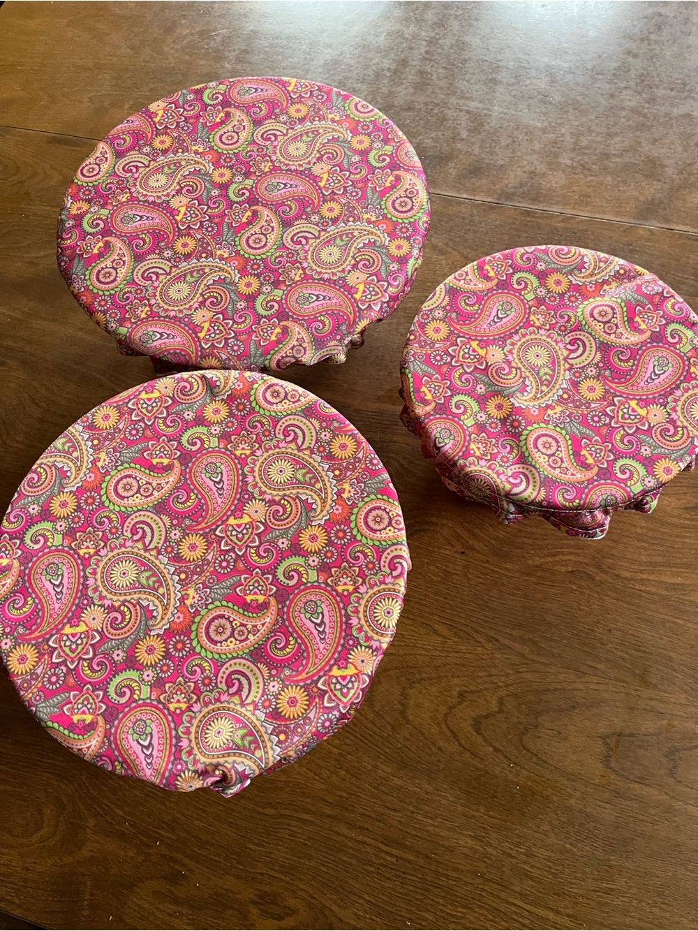 Set of 3 Pink Paisley Stretch Bowl Covers